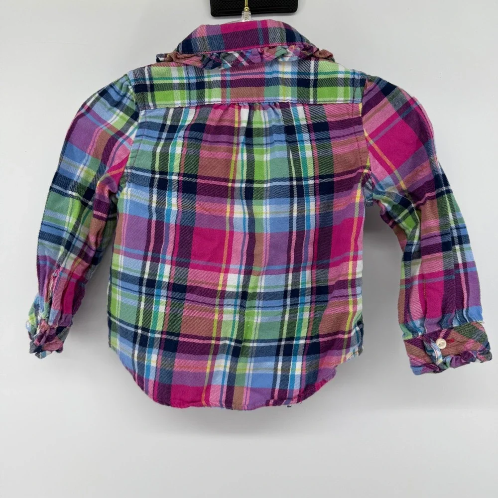 Ralph Lauren Kids Girls 12M‎ Plaid Button Front Ruffle Collar Long Sleeve Shirt